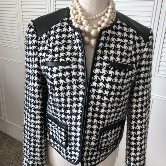 Cache jacket. Houndstooth with black leather - Picture 1 of 9